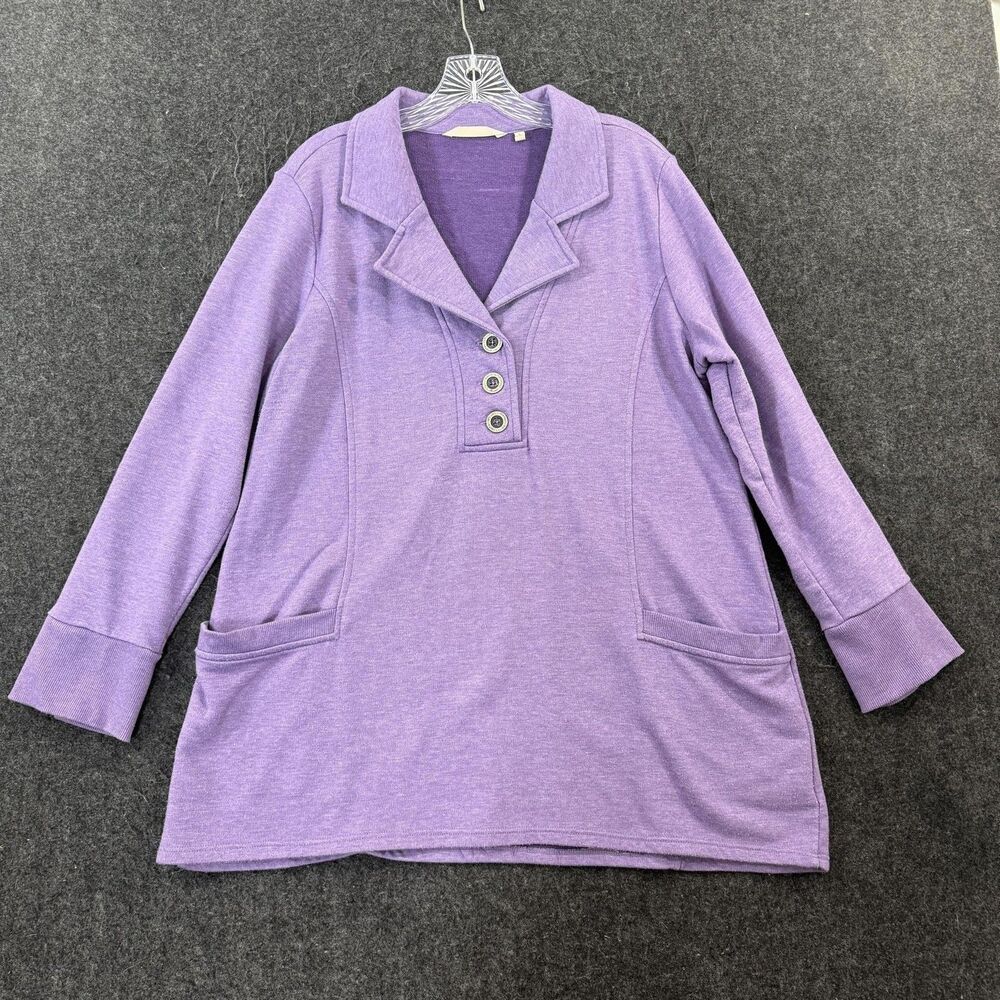 Soft Surroundings Tunic Top Women's Large Purple Collared Knit Pockets Pullover